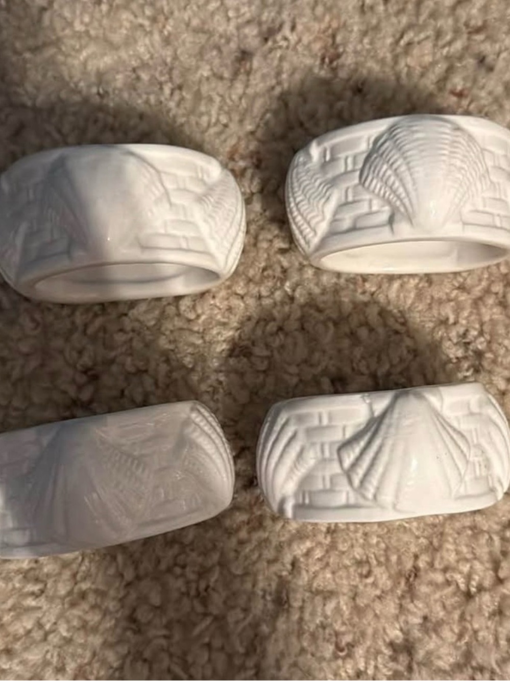 White Ceramic Shell Napkin Rings - Set of 4